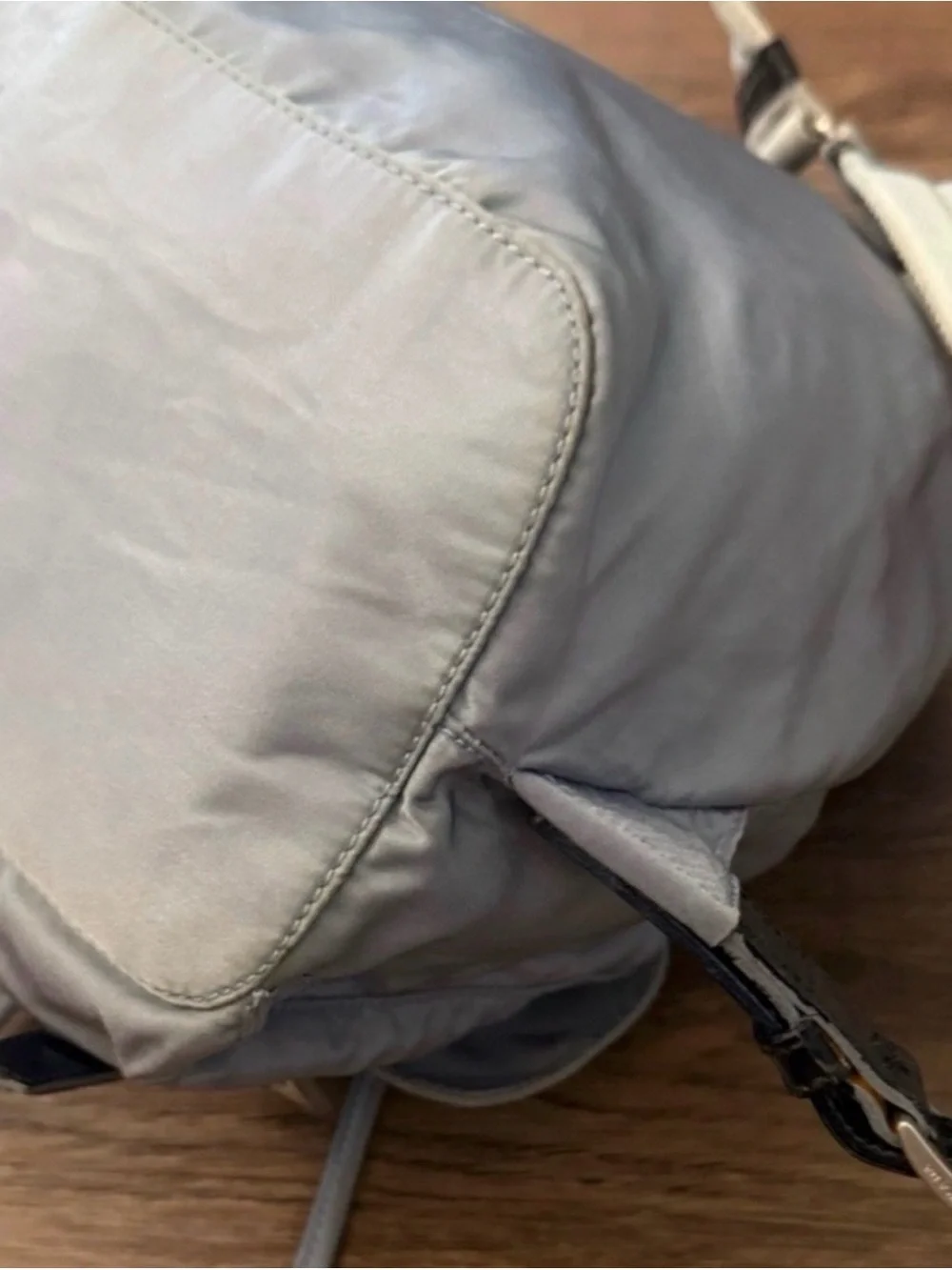 Prada Vintage Light Gray Blue Modified Nylon Flap Drawstring Backpack